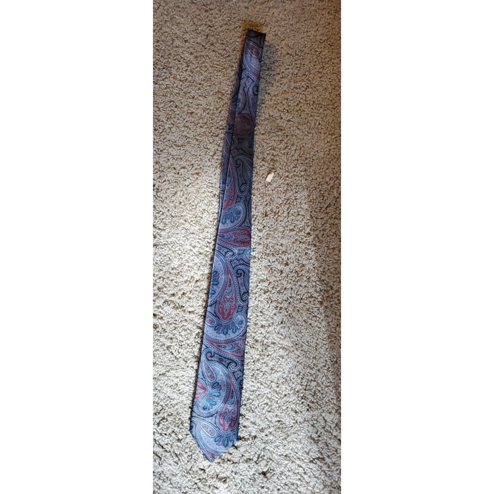 Vintage Etienne Aigner Silk Necktie Burgundy Navy Blue Teal Paisley Pattern